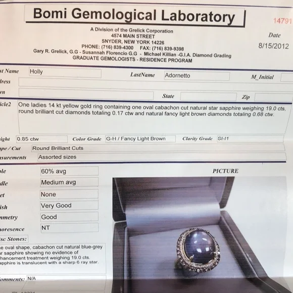 19 ct Star Sapphire surrounded by Diamonds in gold - Picture 10 of 15